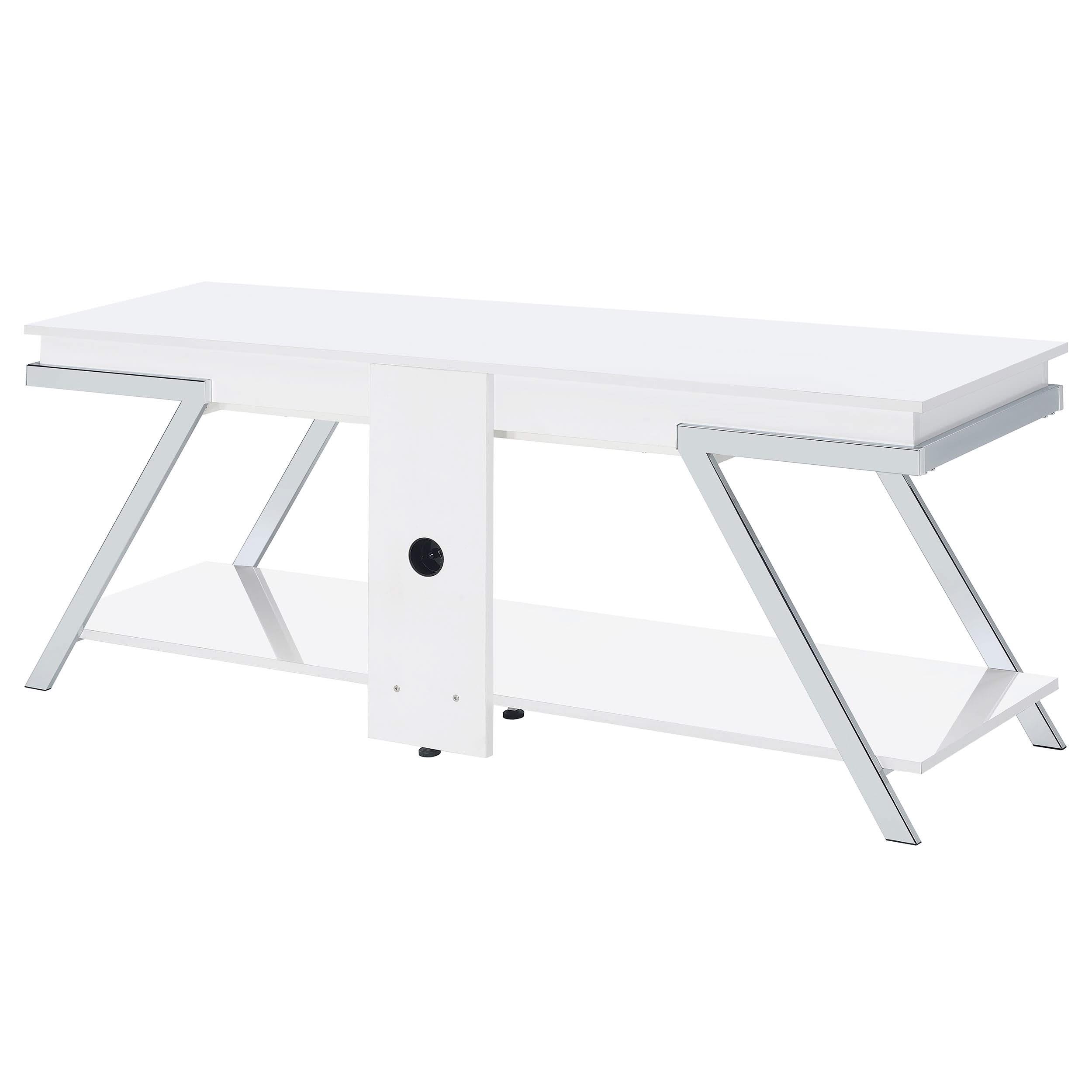 Mueble para TV Marcia de 60 pulgadas, madera, 1 cajón, blanco, alto brillo