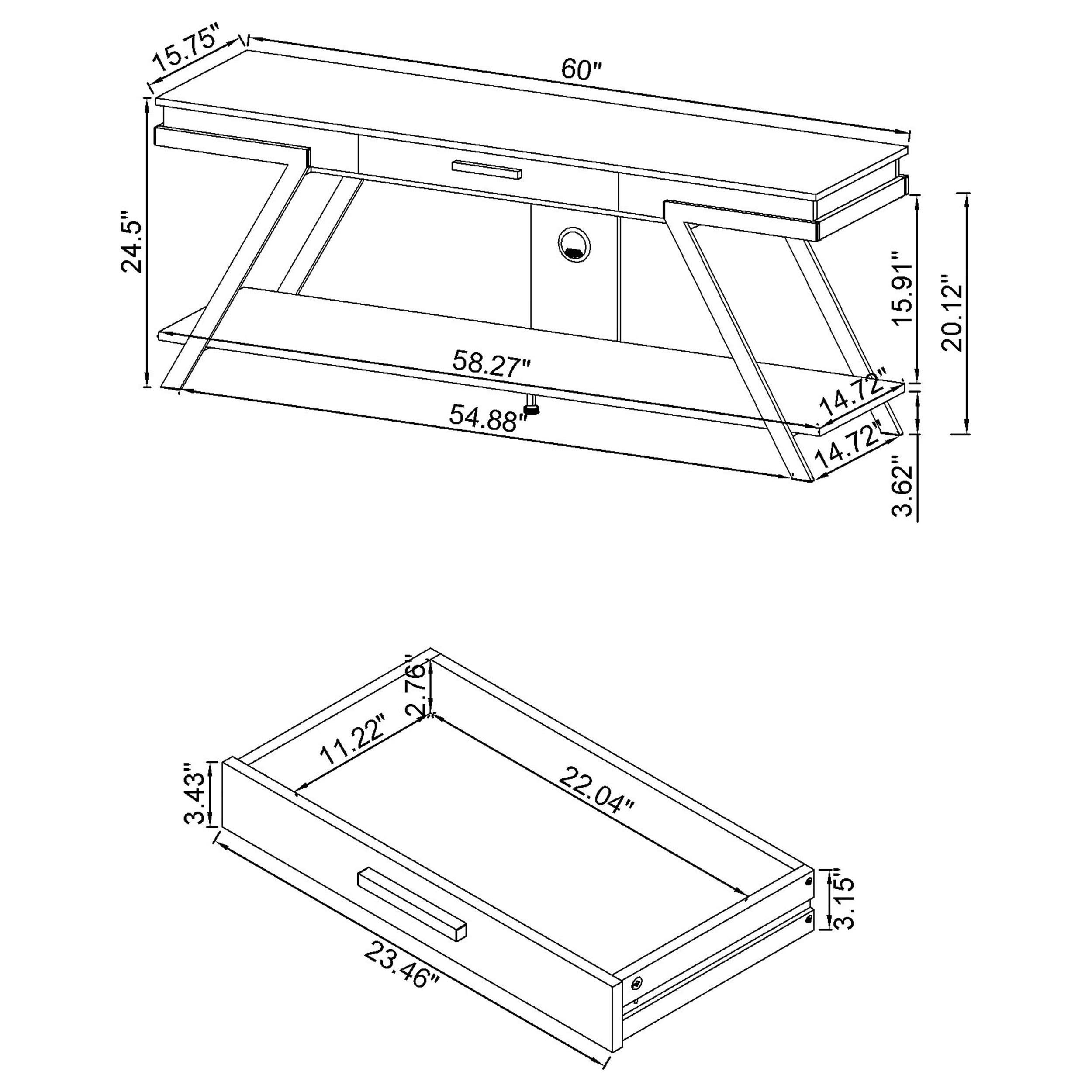 Mueble para TV Marcia de 60 pulgadas, madera, 1 cajón, blanco, alto brillo