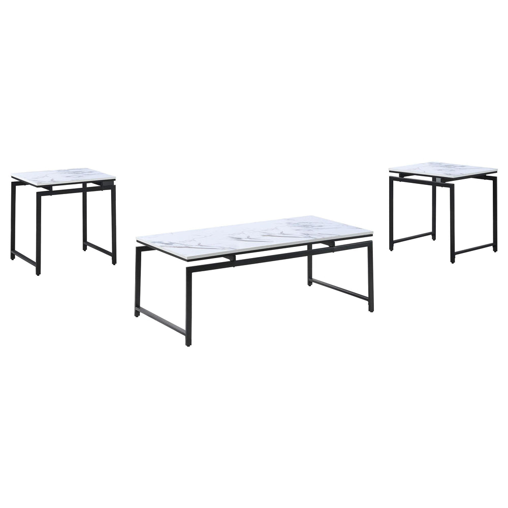 Juego de mesa de centro Clark de 3 piezas con superficie de mármol sintético, color blanco