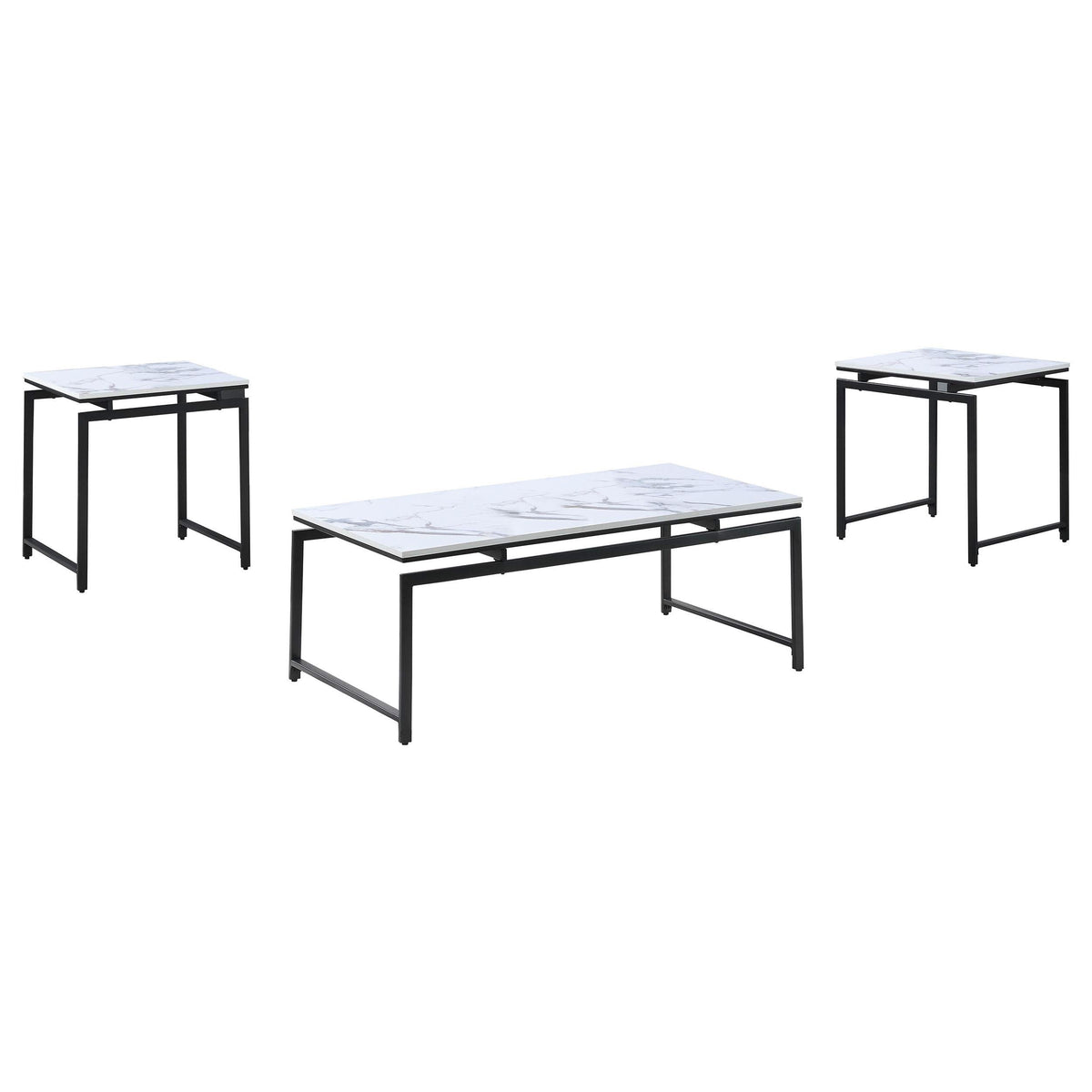 Juego de mesa de centro Clark de 3 piezas con superficie de mármol sintético, color blanco