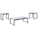 Juego de mesa de centro Clark de 3 piezas con superficie de mármol sintético, color blanco