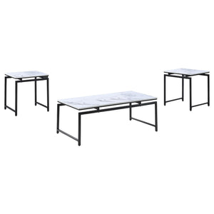 Juego de mesa de centro Clark de 3 piezas con superficie de mármol sintético, color blanco