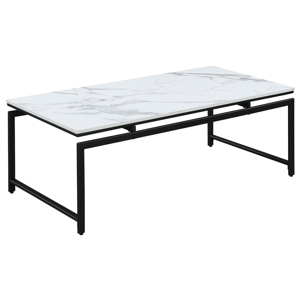 Juego de mesa de centro Clark de 3 piezas con superficie de mármol sintético, color blanco