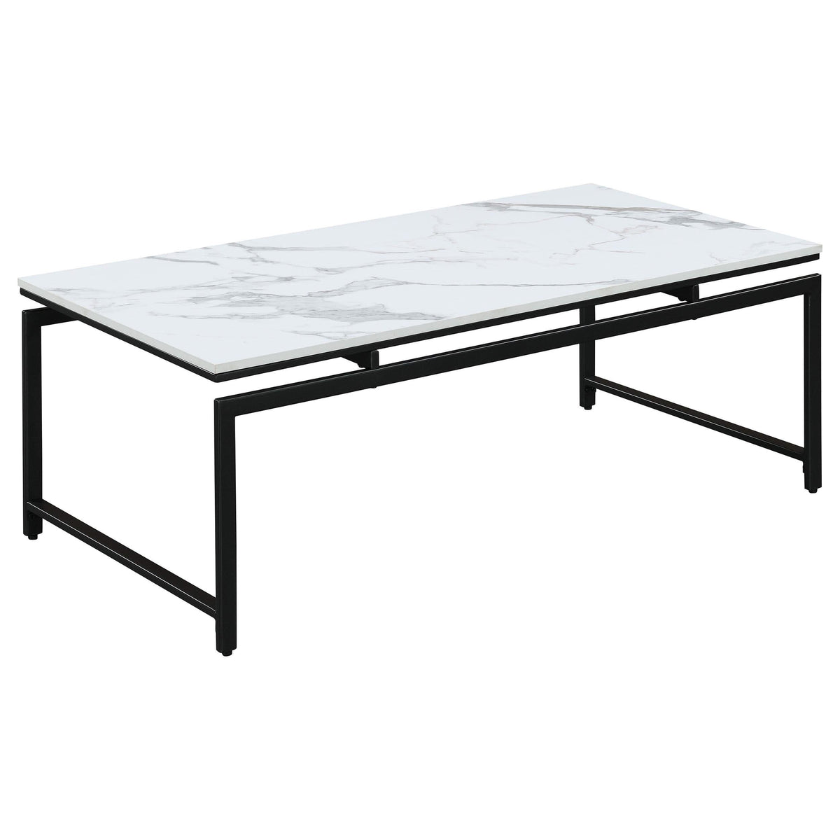 Juego de mesa de centro Clark de 3 piezas con superficie de mármol sintético, color blanco