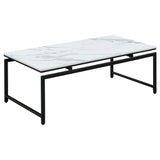 Juego de mesa de centro Clark de 3 piezas con superficie de mármol sintético, color blanco