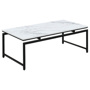 Juego de mesa de centro Clark de 3 piezas con superficie de mármol sintético, color blanco