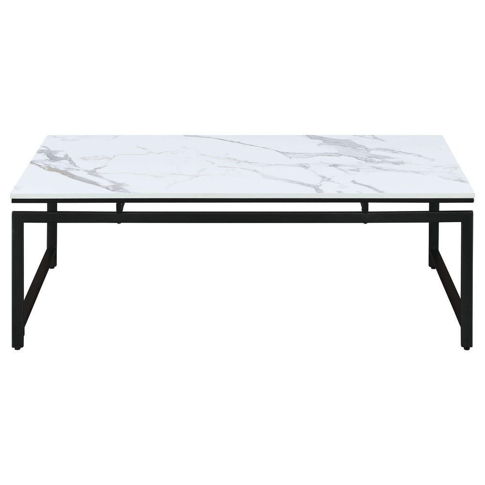 Juego de mesa de centro Clark de 3 piezas con superficie de mármol sintético, color blanco