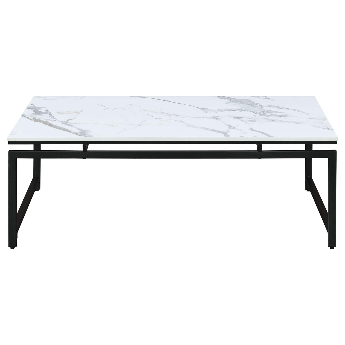 Juego de mesa de centro Clark de 3 piezas con superficie de mármol sintético, color blanco