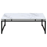 Juego de mesa de centro Clark de 3 piezas con superficie de mármol sintético, color blanco