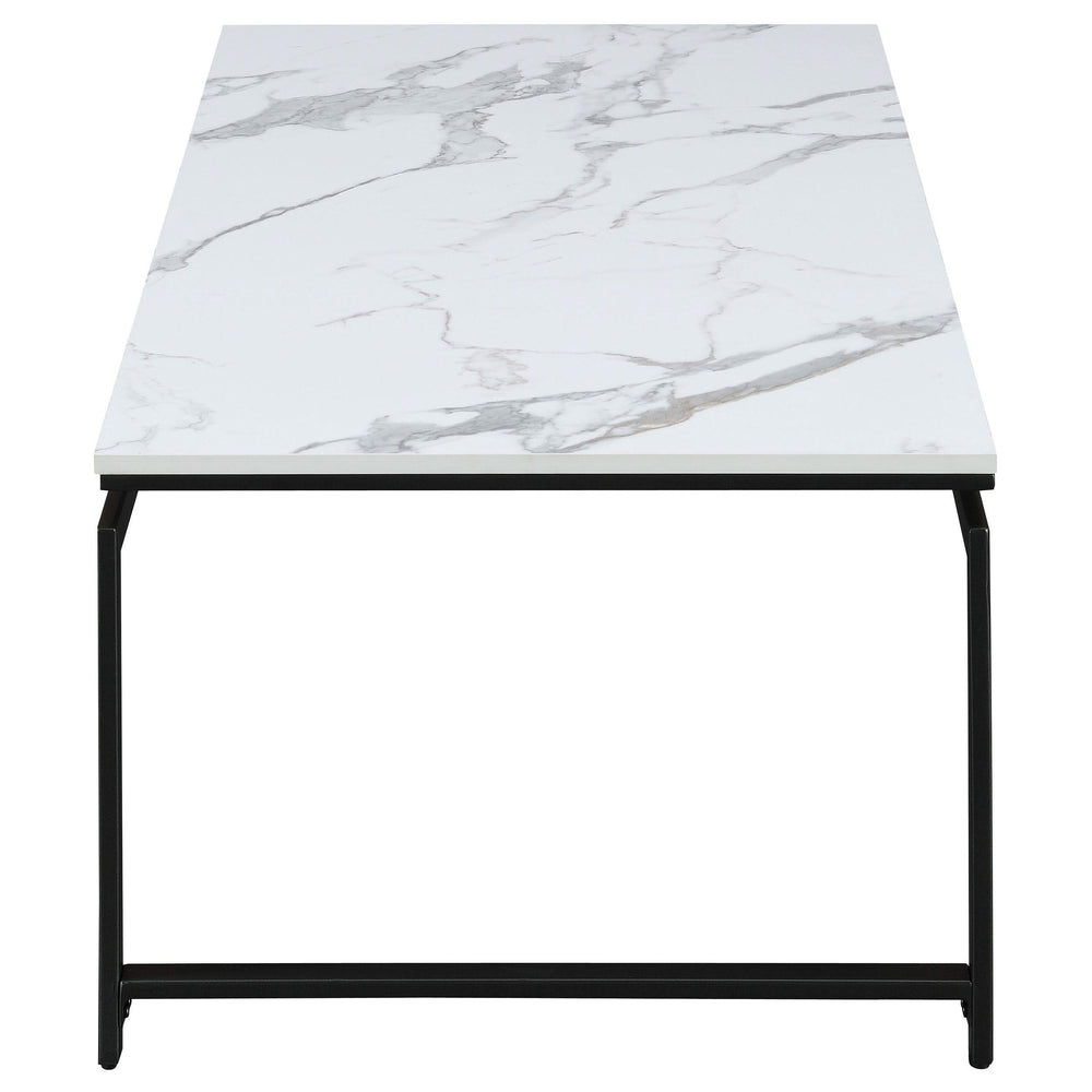 Juego de mesa de centro Clark de 3 piezas con superficie de mármol sintético, color blanco