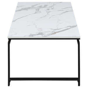 Juego de mesa de centro Clark de 3 piezas con superficie de mármol sintético, color blanco