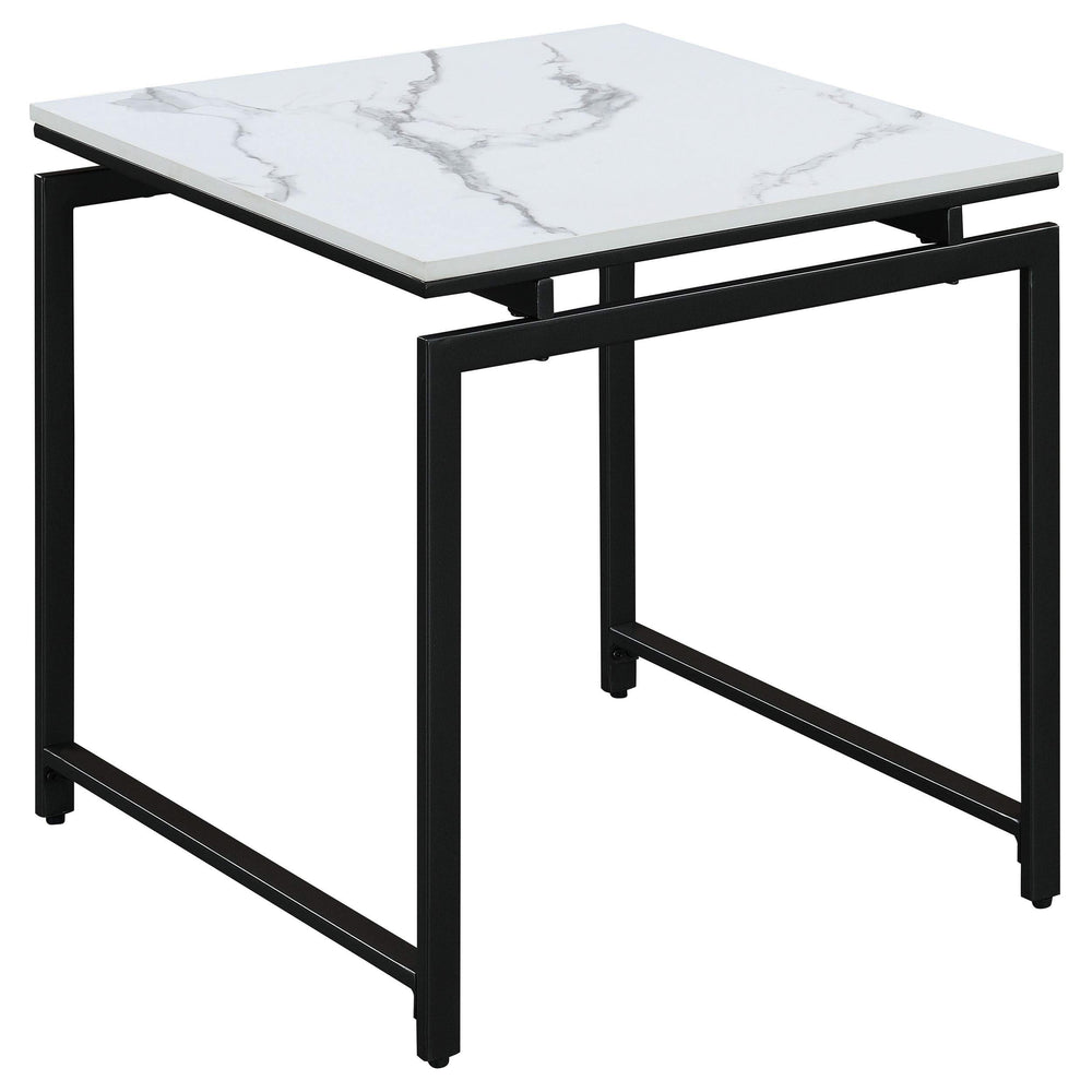 Juego de mesa de centro Clark de 3 piezas con superficie de mármol sintético, color blanco