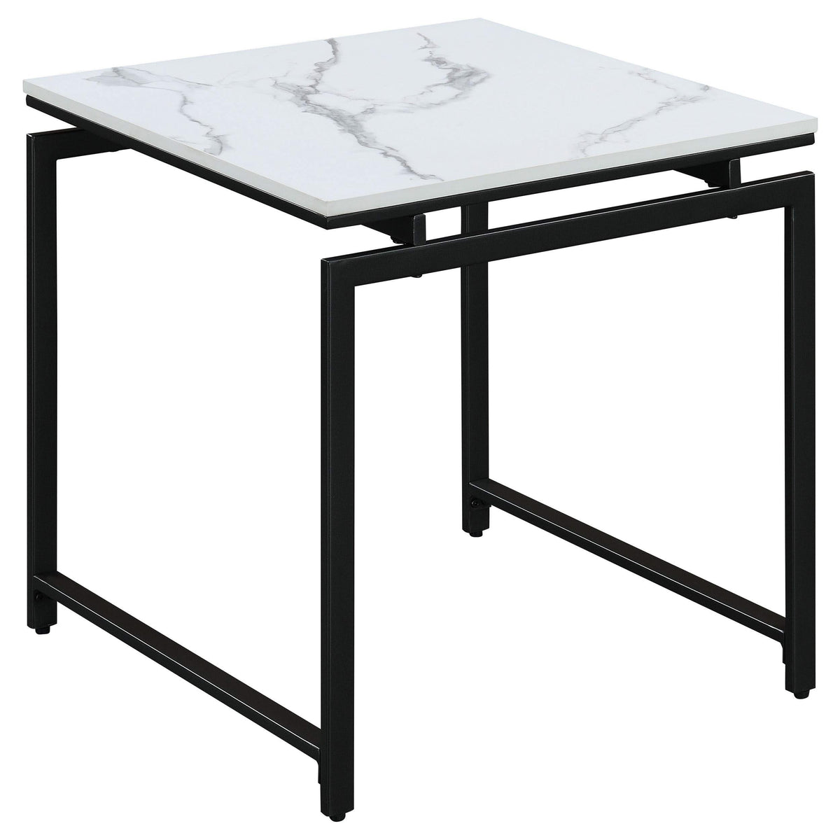 Juego de mesa de centro Clark de 3 piezas con superficie de mármol sintético, color blanco