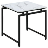 Juego de mesa de centro Clark de 3 piezas con superficie de mármol sintético, color blanco