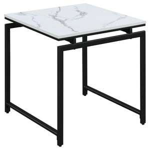 Juego de mesa de centro Clark de 3 piezas con superficie de mármol sintético, color blanco