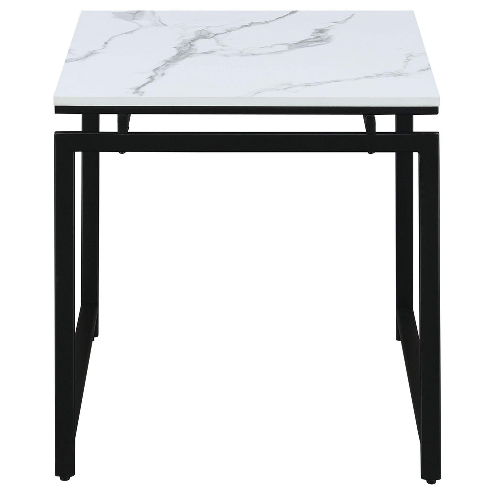 Juego de mesa de centro Clark de 3 piezas con superficie de mármol sintético, color blanco