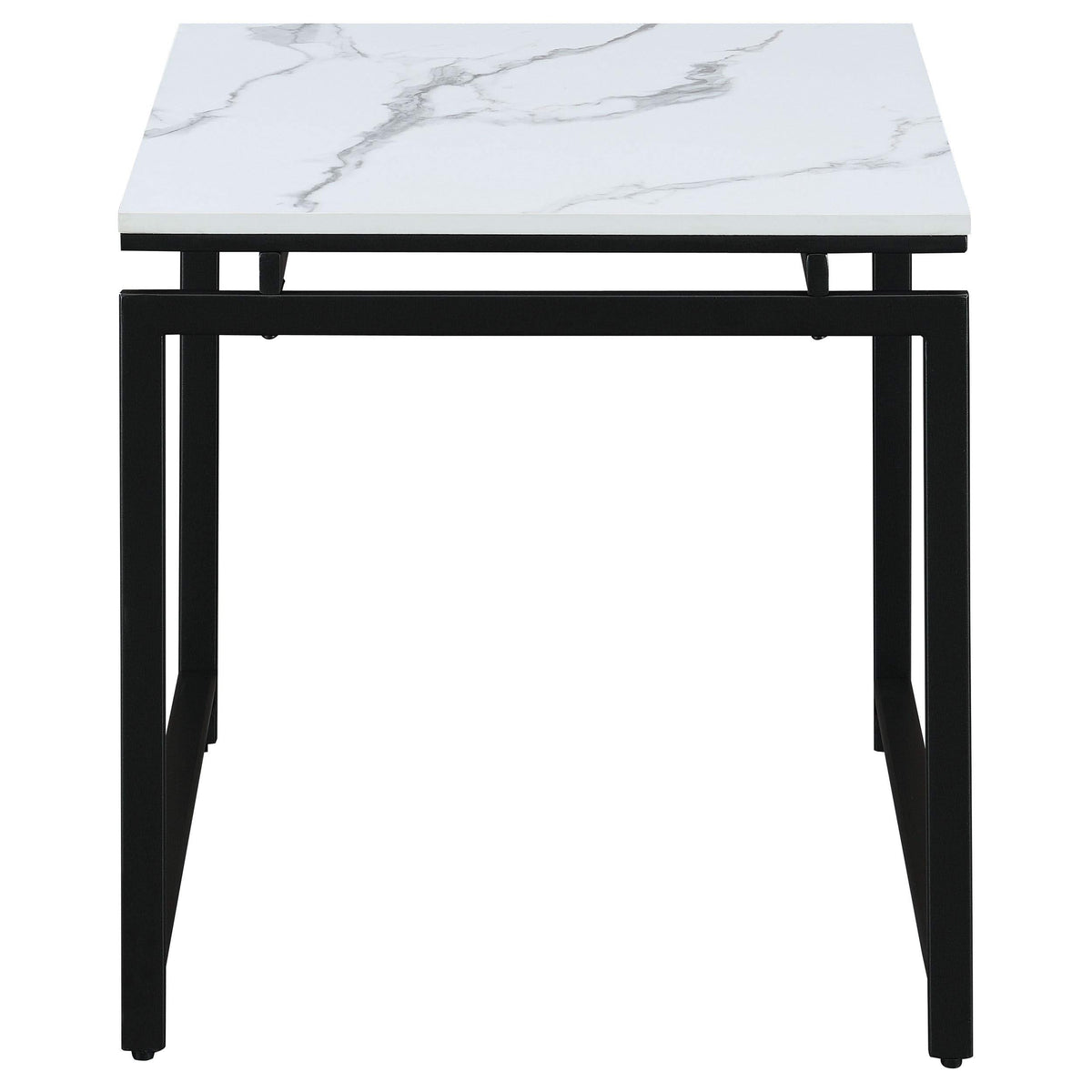 Juego de mesa de centro Clark de 3 piezas con superficie de mármol sintético, color blanco