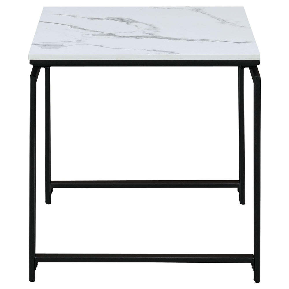 Juego de mesa de centro Clark de 3 piezas con superficie de mármol sintético, color blanco