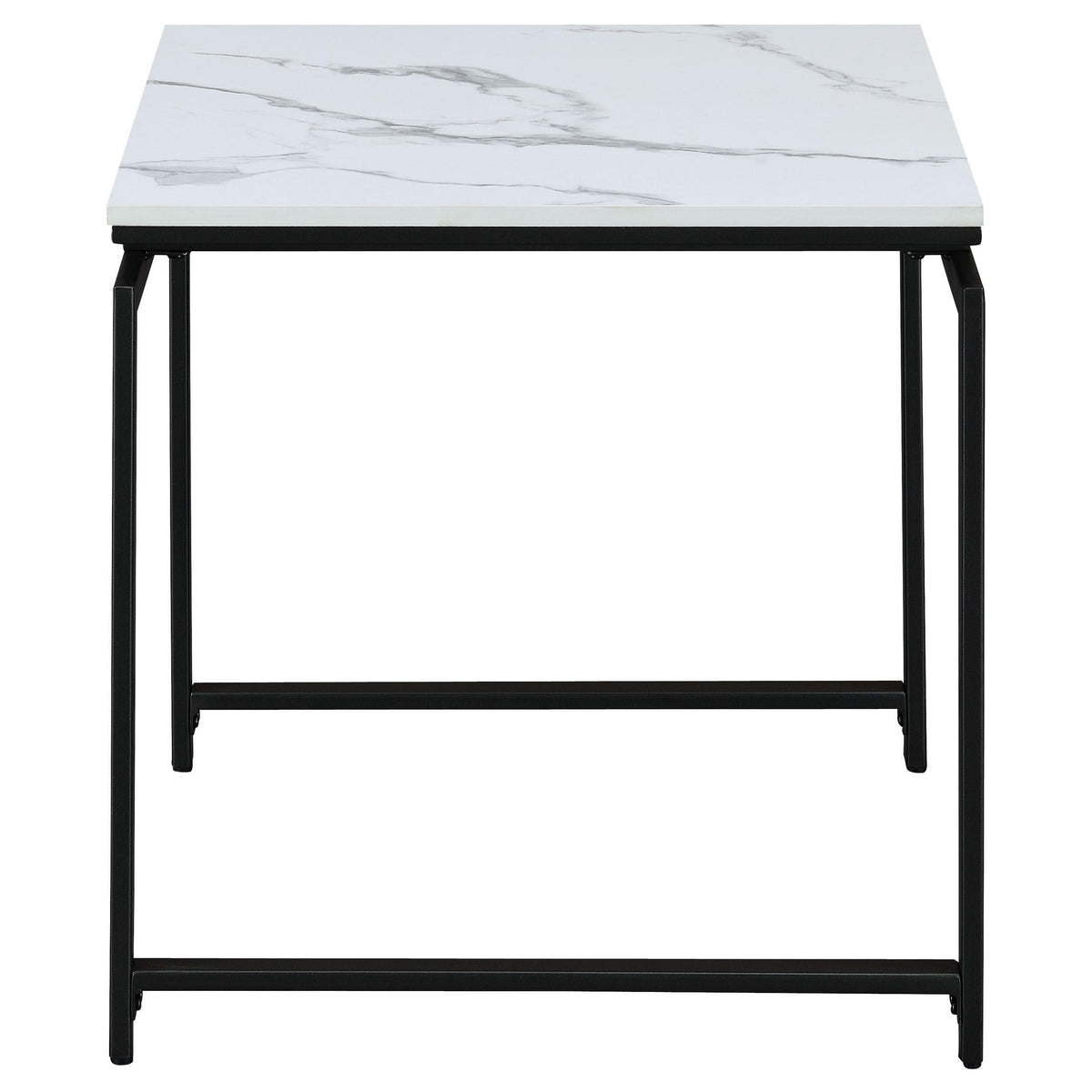 Juego de mesa de centro Clark de 3 piezas con superficie de mármol sintético, color blanco
