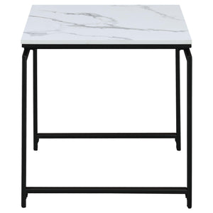 Juego de mesa de centro Clark de 3 piezas con superficie de mármol sintético, color blanco