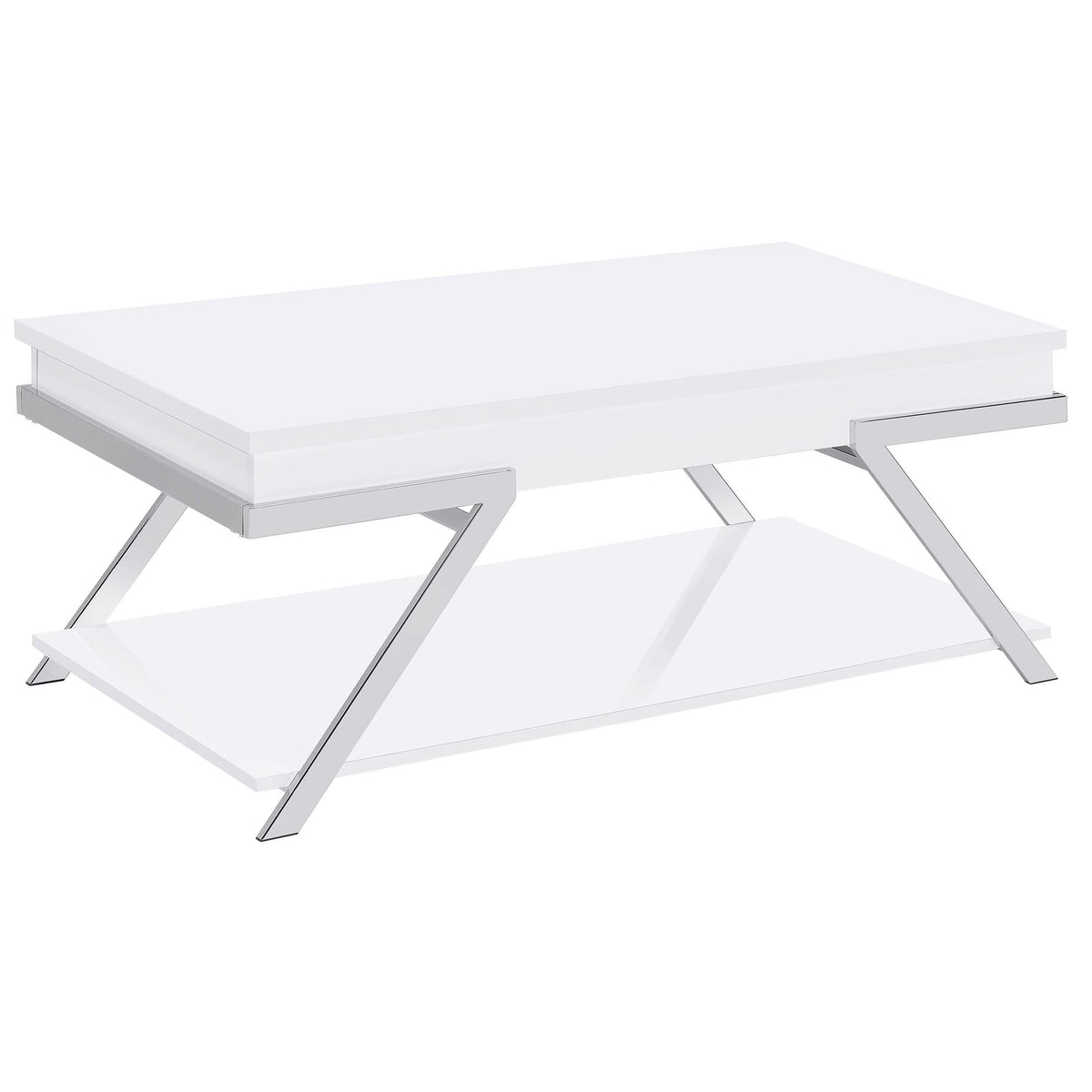 Mesa de centro elevable rectangular Marcia blanca de alto brillo