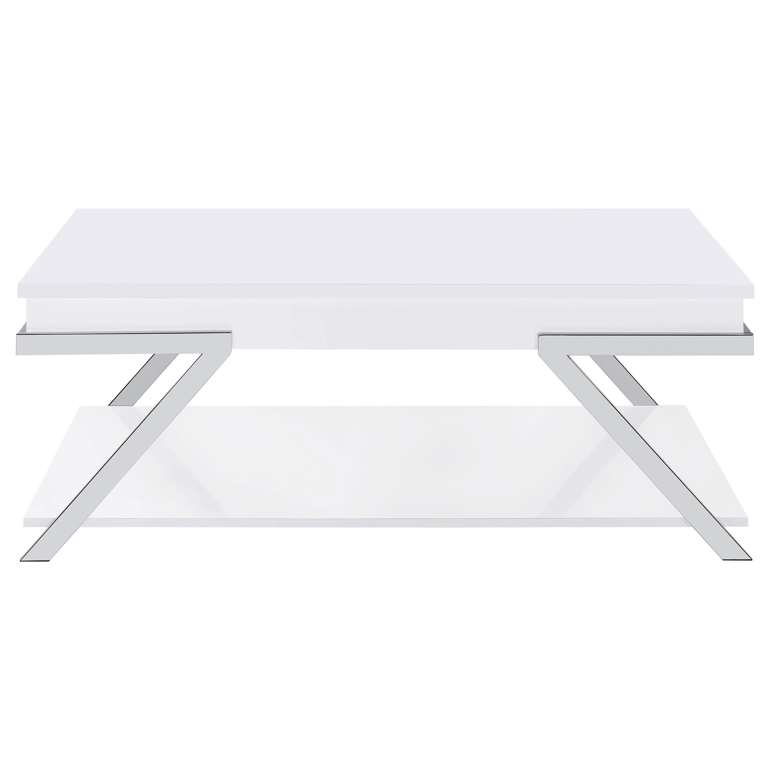Mesa de centro elevable rectangular Marcia blanca de alto brillo