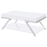 Mesa de centro elevable rectangular Marcia blanca de alto brillo