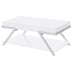 Mesa de centro elevable rectangular Marcia blanca de alto brillo