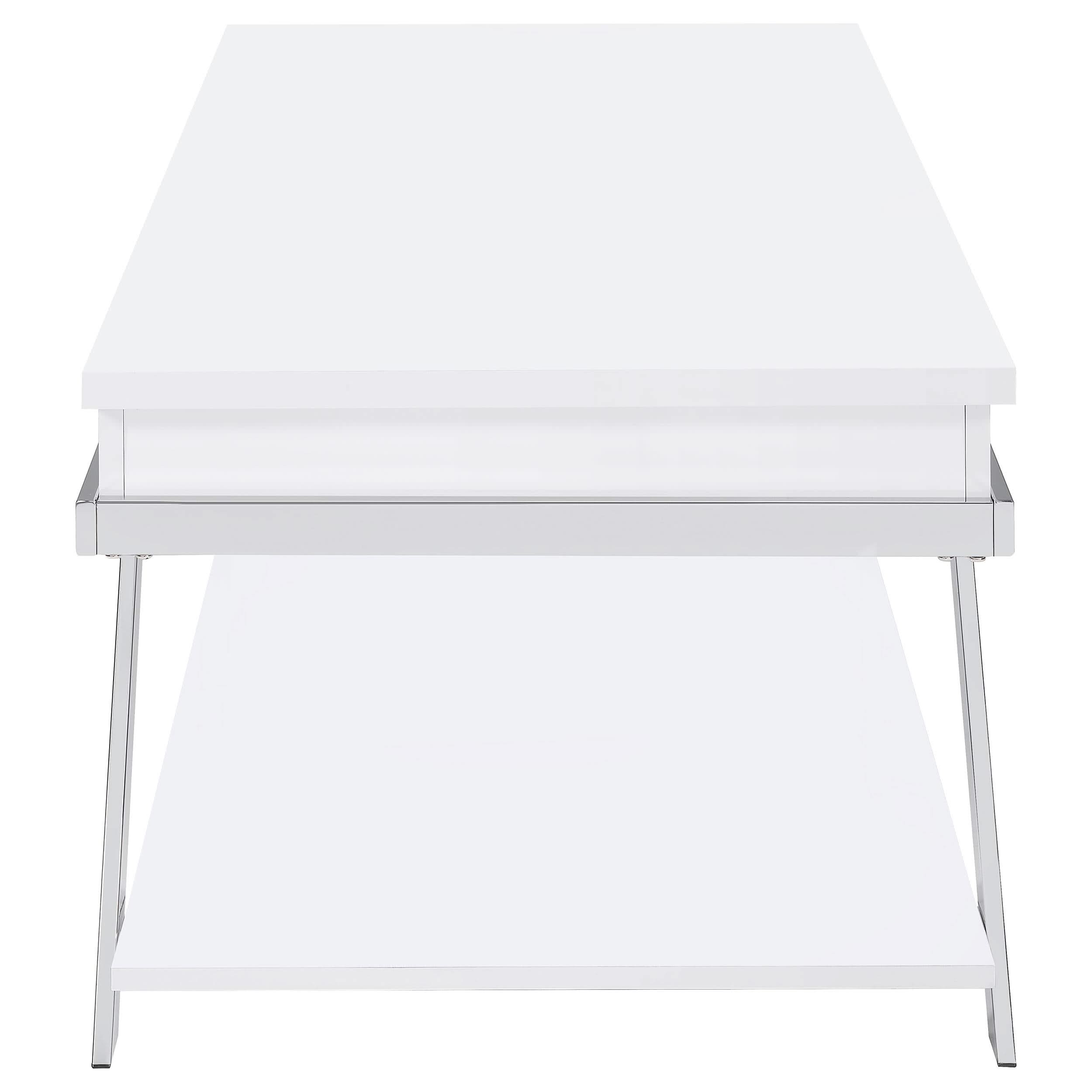 Mesa de centro elevable rectangular Marcia blanca de alto brillo