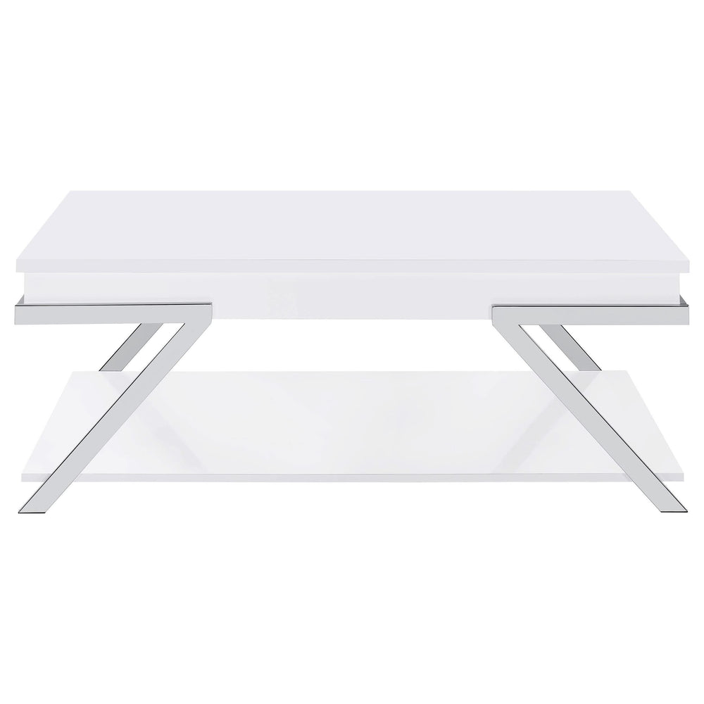 Mesa de centro elevable rectangular Marcia blanca de alto brillo