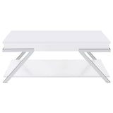 Mesa de centro elevable rectangular Marcia blanca de alto brillo