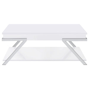 Mesa de centro elevable rectangular Marcia blanca de alto brillo