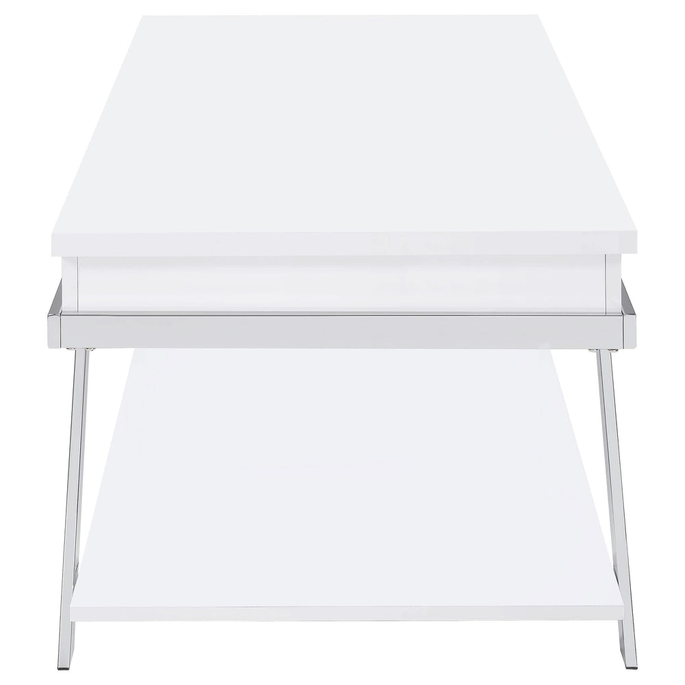 Mesa de centro elevable rectangular Marcia blanca de alto brillo