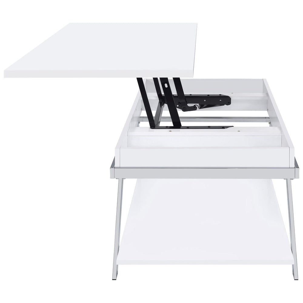 Mesa de centro elevable rectangular Marcia blanca de alto brillo