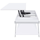 Mesa de centro elevable rectangular Marcia blanca de alto brillo