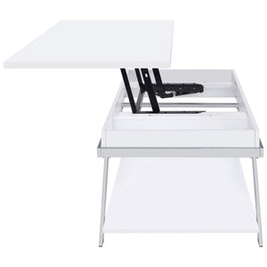Mesa de centro elevable rectangular Marcia blanca de alto brillo