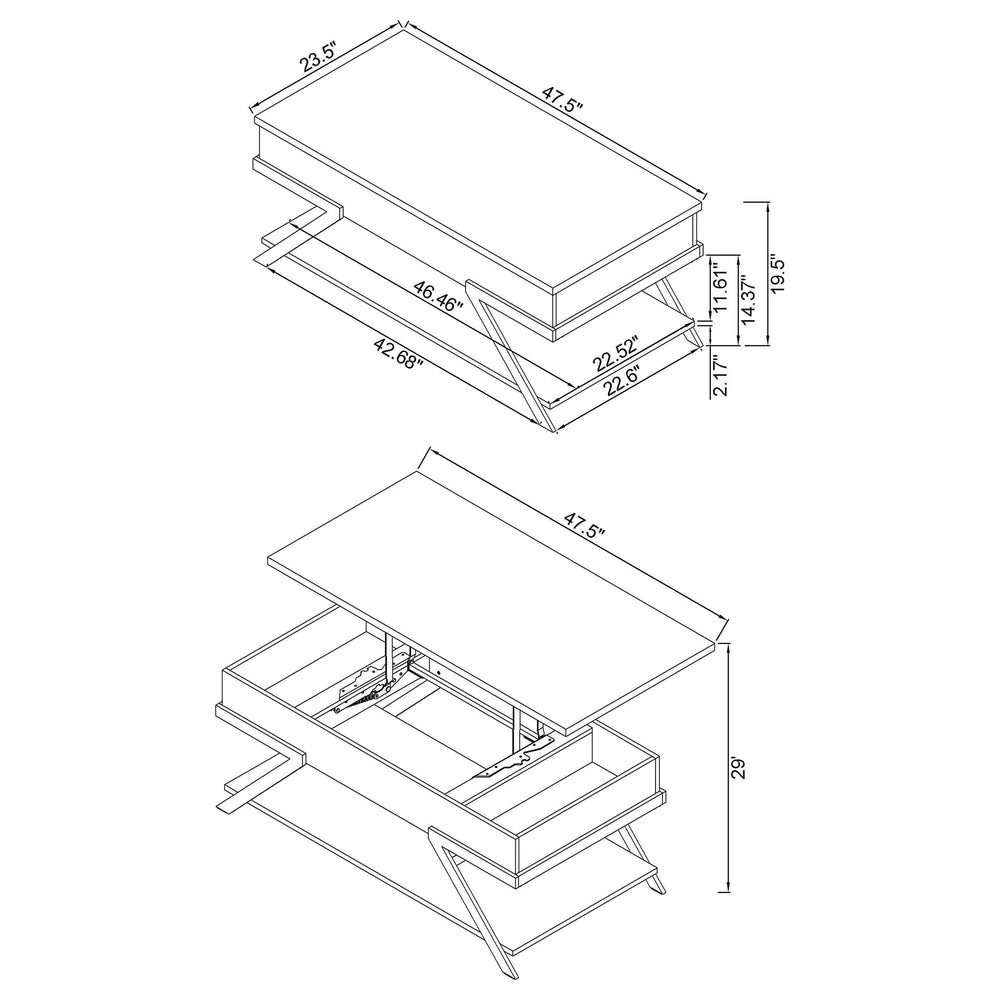 Mesa de centro elevable rectangular Marcia blanca de alto brillo