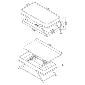 Mesa de centro elevable rectangular Marcia blanca de alto brillo