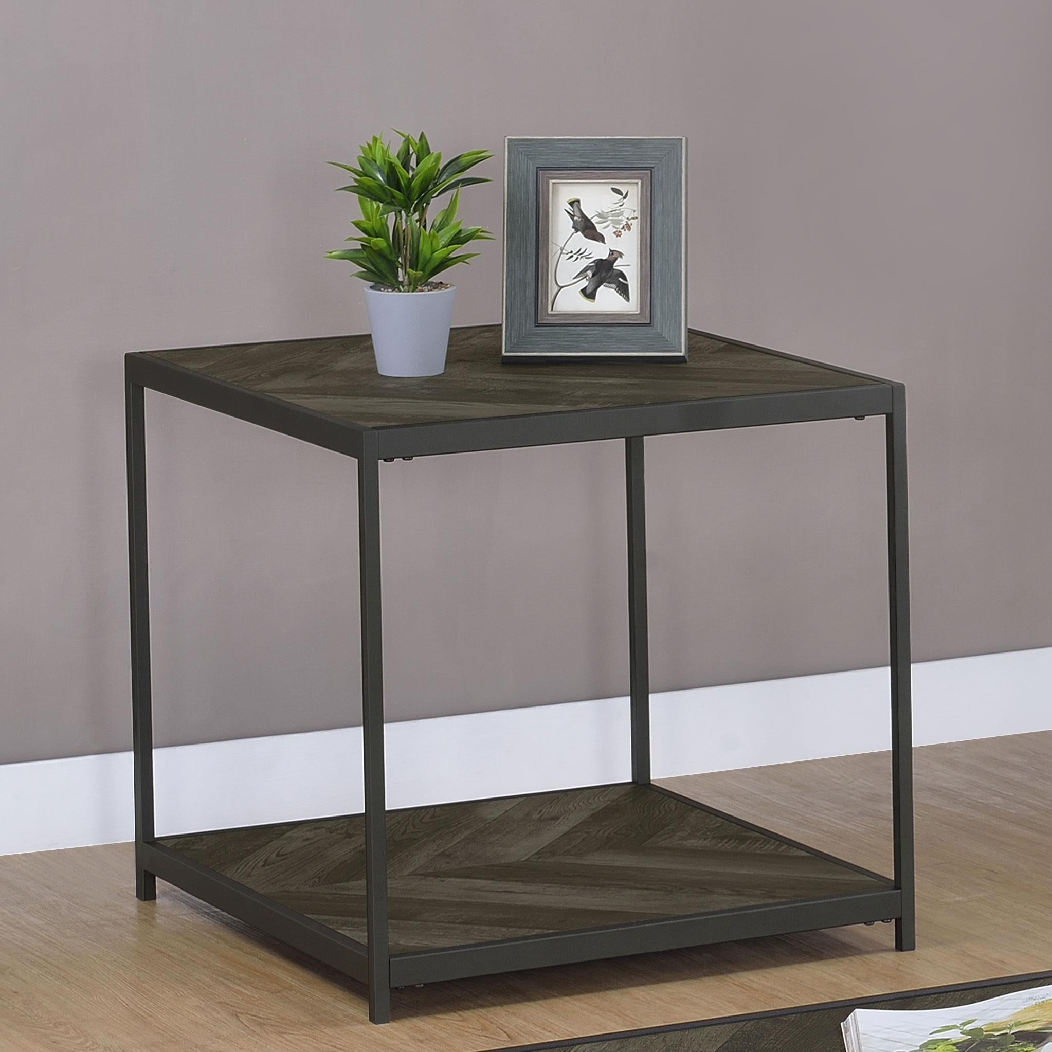 Beckley Engineered Wood End Table Rustic Grey Herringbone