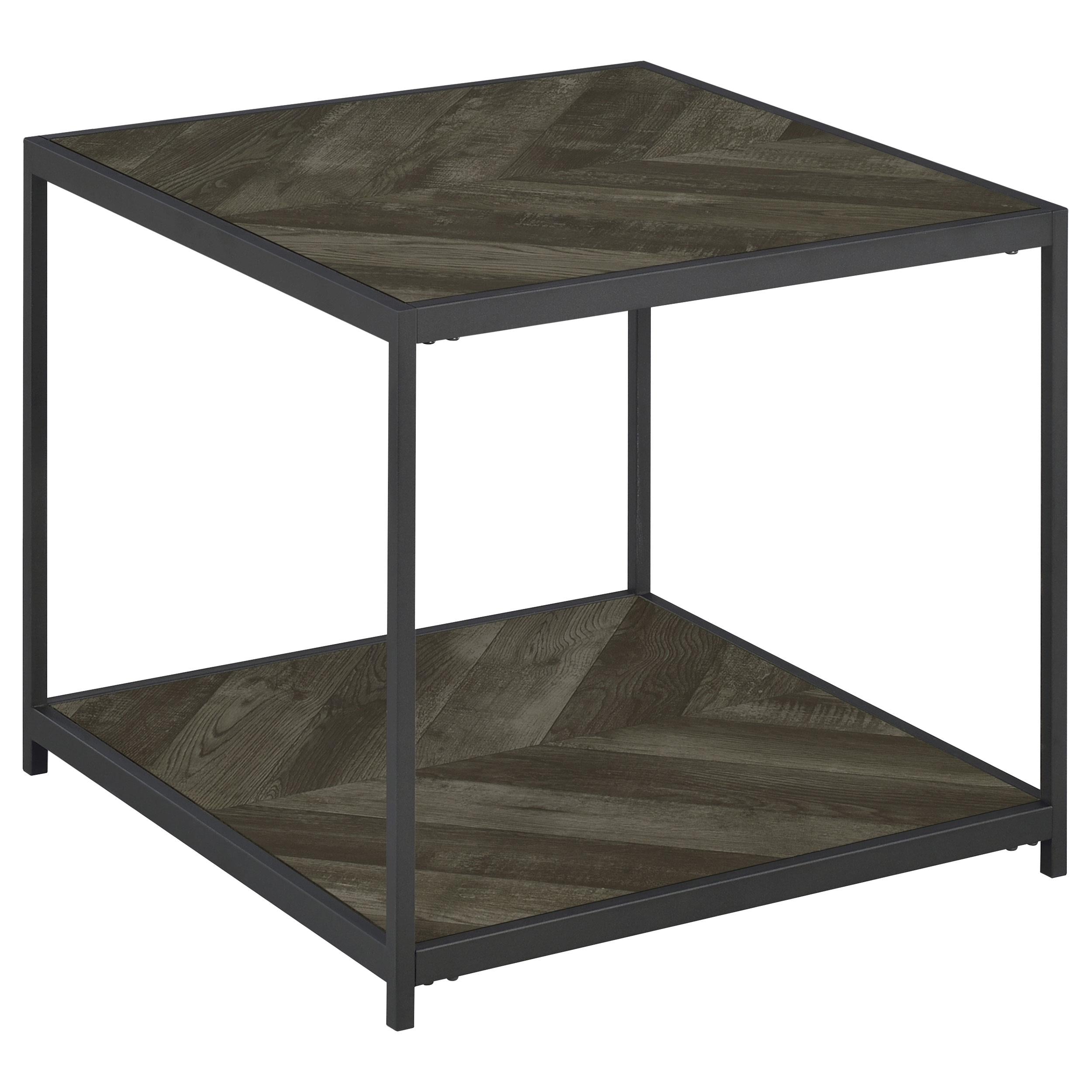 Beckley Engineered Wood End Table Rustic Grey Herringbone