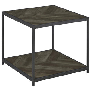 Beckley Engineered Wood End Table Rustic Grey Herringbone