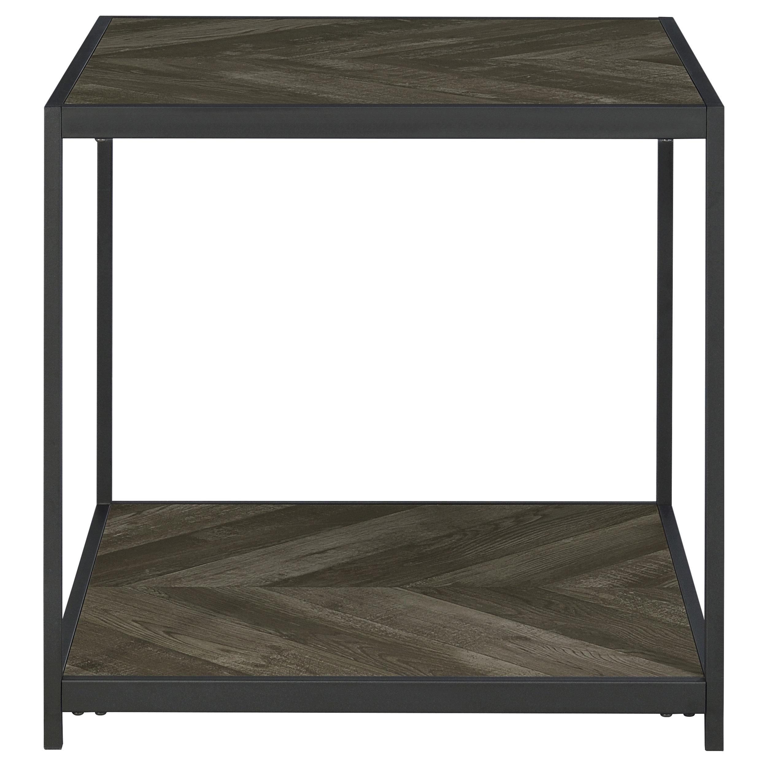 Beckley Engineered Wood End Table Rustic Grey Herringbone