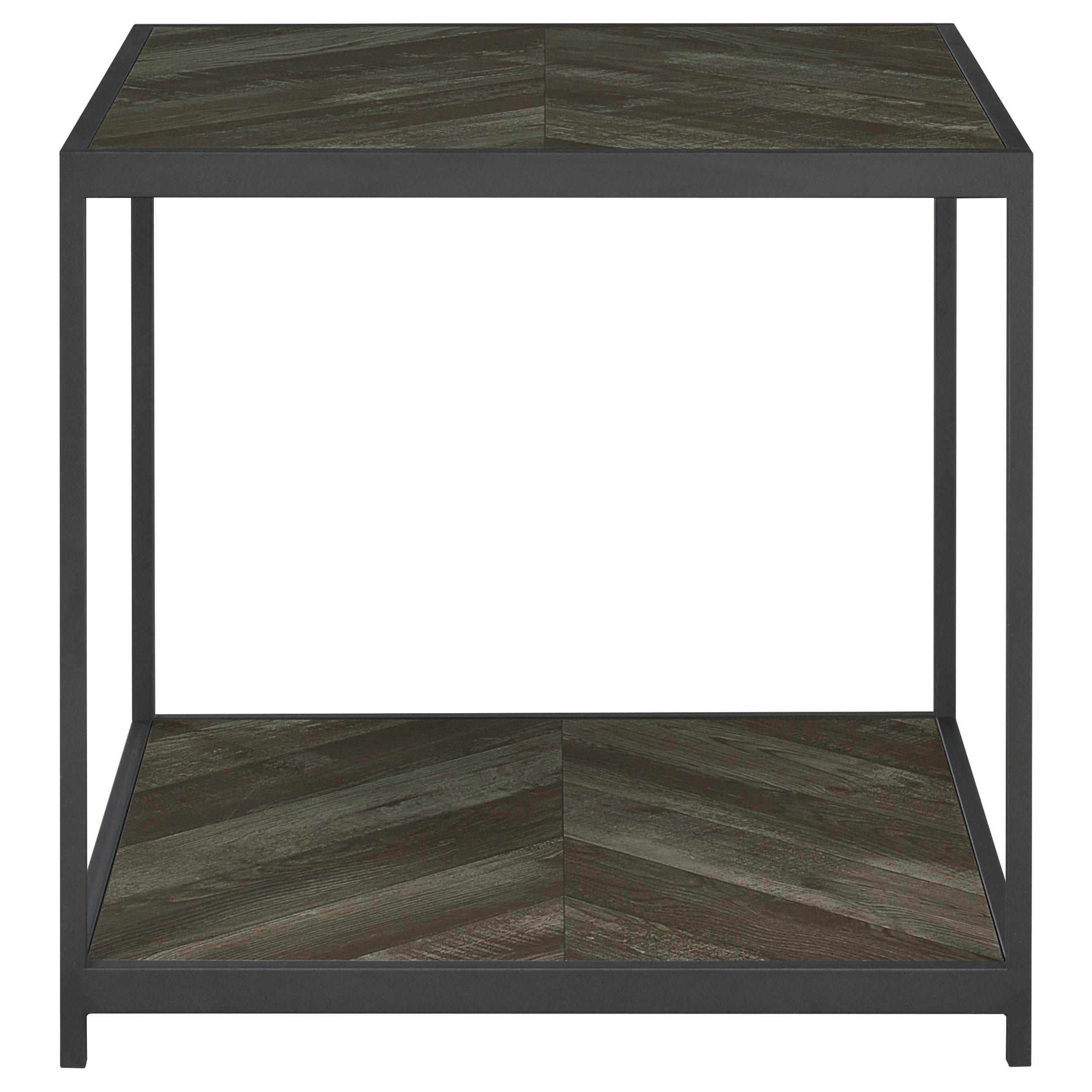 Beckley Engineered Wood End Table Rustic Grey Herringbone