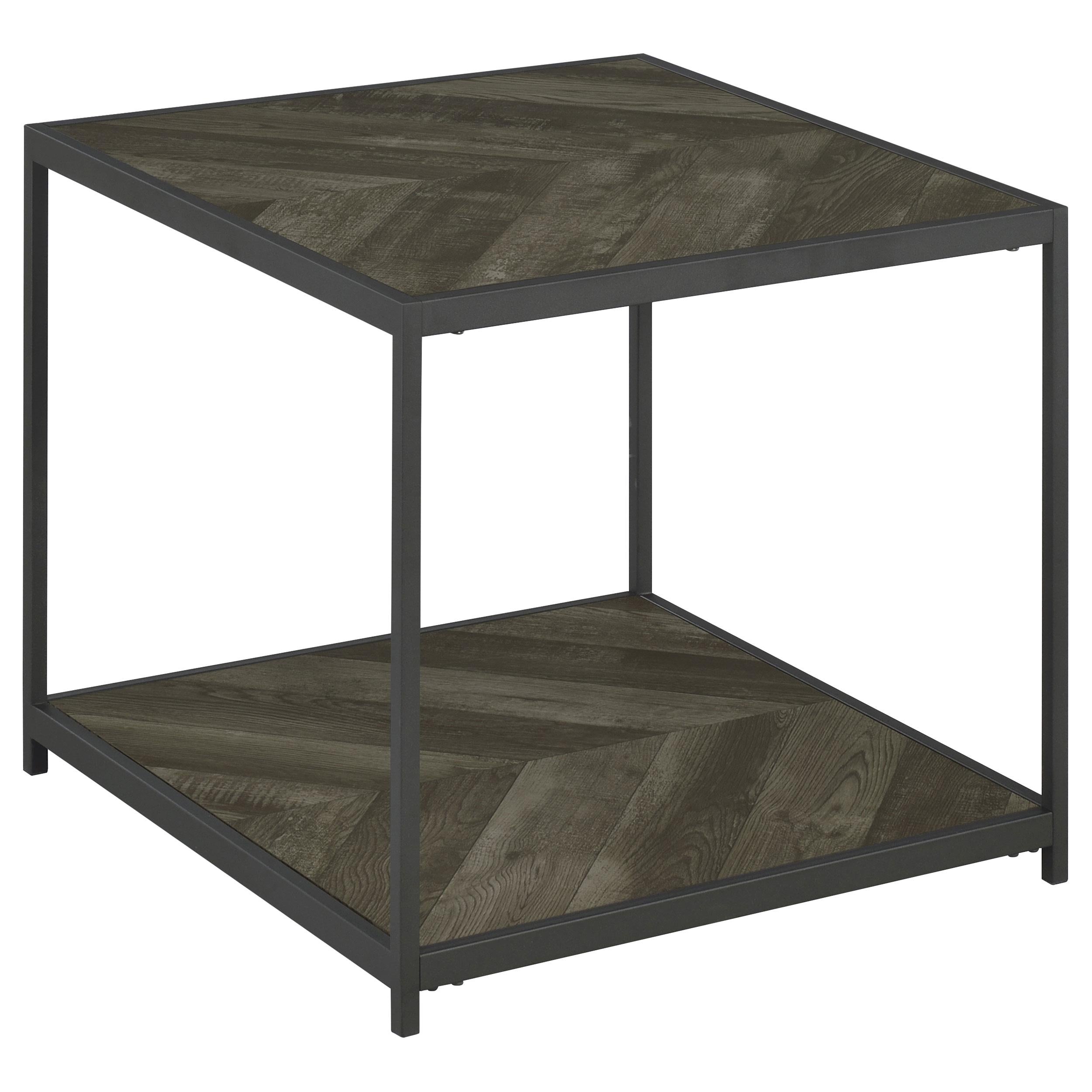 Beckley Engineered Wood End Table Rustic Grey Herringbone
