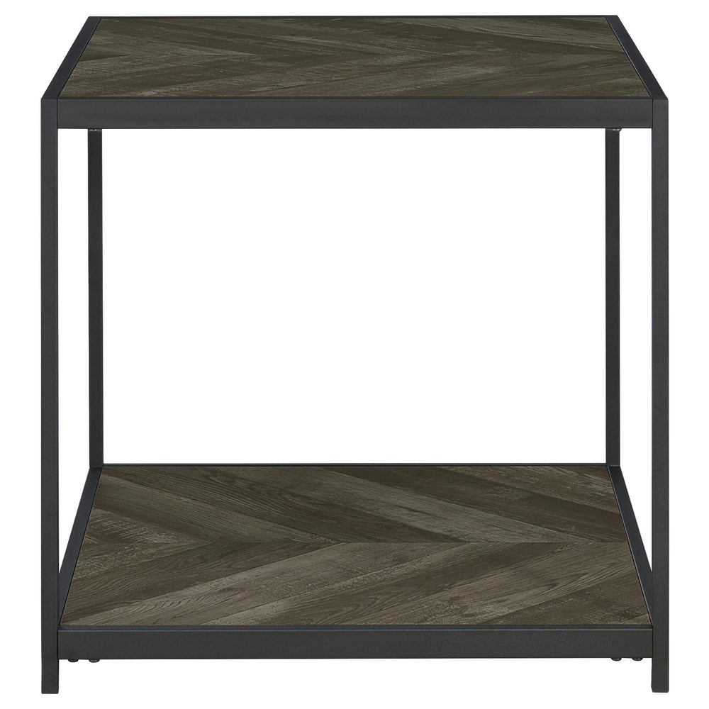 Beckley Engineered Wood End Table Rustic Grey Herringbone