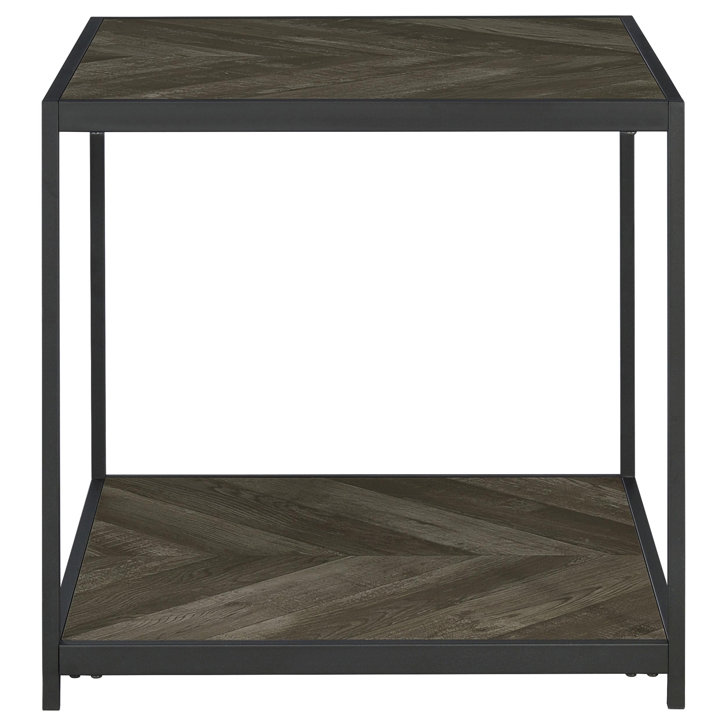 Beckley Engineered Wood End Table Rustic Grey Herringbone