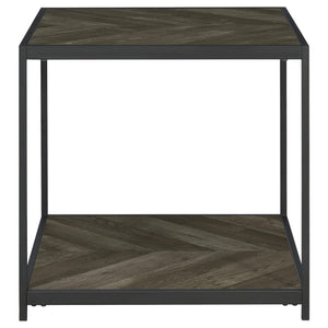 Beckley Engineered Wood End Table Rustic Grey Herringbone