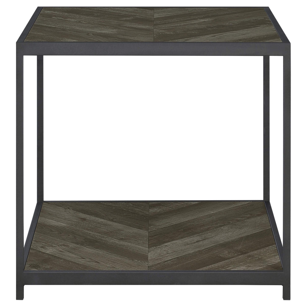 Beckley Engineered Wood End Table Rustic Grey Herringbone