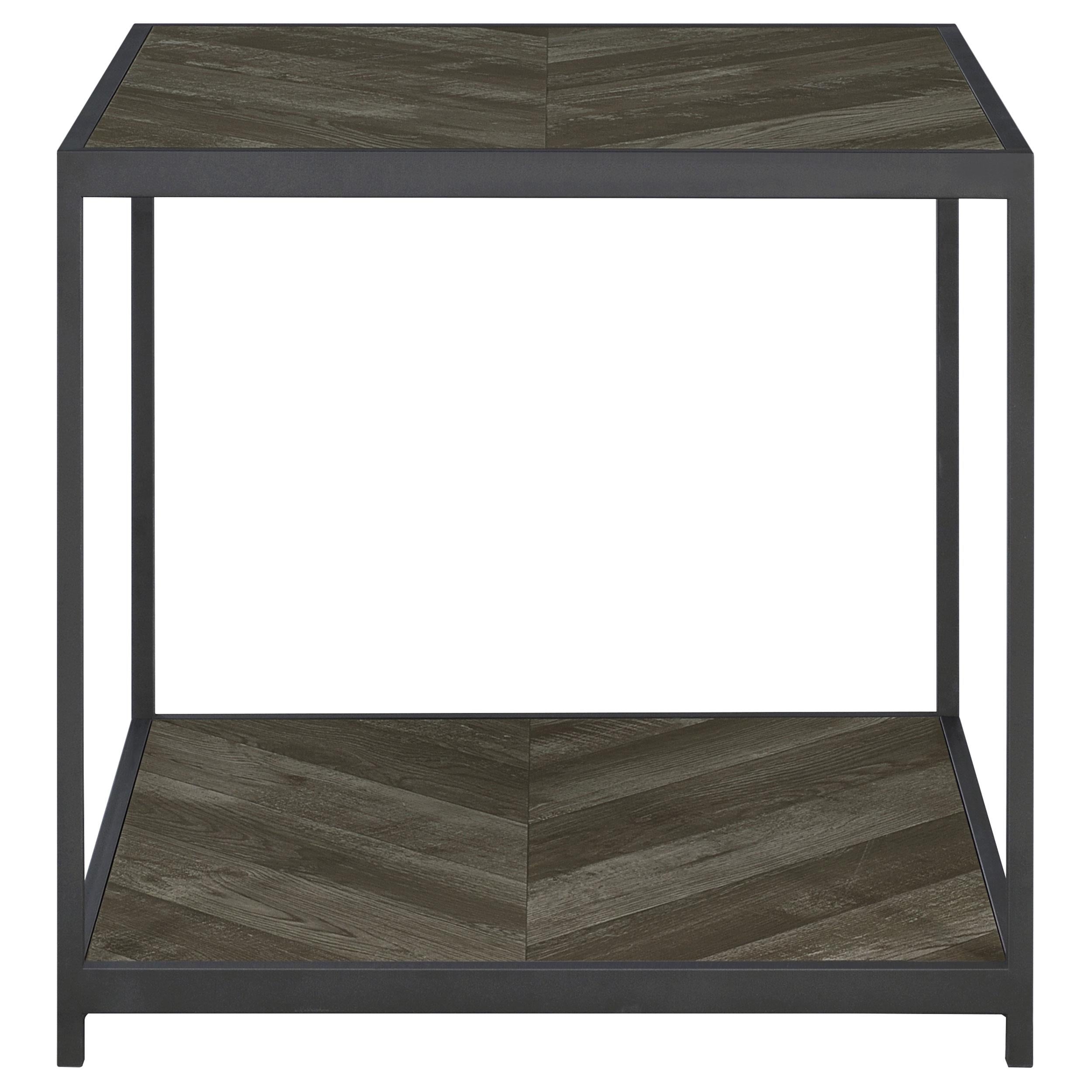Beckley Engineered Wood End Table Rustic Grey Herringbone