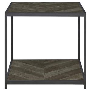 Beckley Engineered Wood End Table Rustic Grey Herringbone